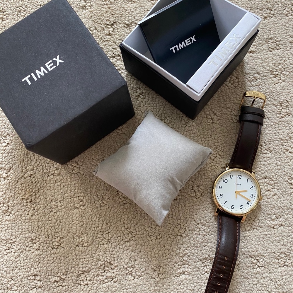 Timex standard 40mm Gold & Brown Leather Watch